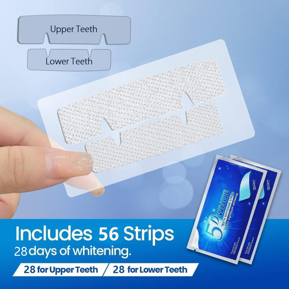 5D Teeth Whitening Strips, 56 Pcs Safe and Effective Teeth Whitening Kit, Whitestrips Reduced Teeth Sensitivity and Help to Remove Smoking Coffee Wine Stain, 28 Treatments