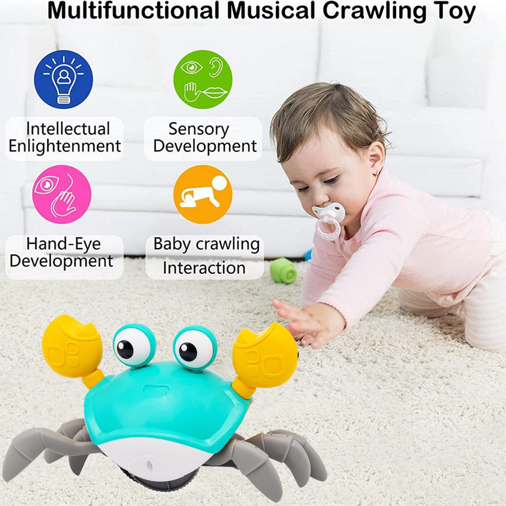 Crawling Crab Baby Toy with Music and Lights Automatically Avoid Obstacles, Walking Crab Toy for Toddlers 1+ Years Old