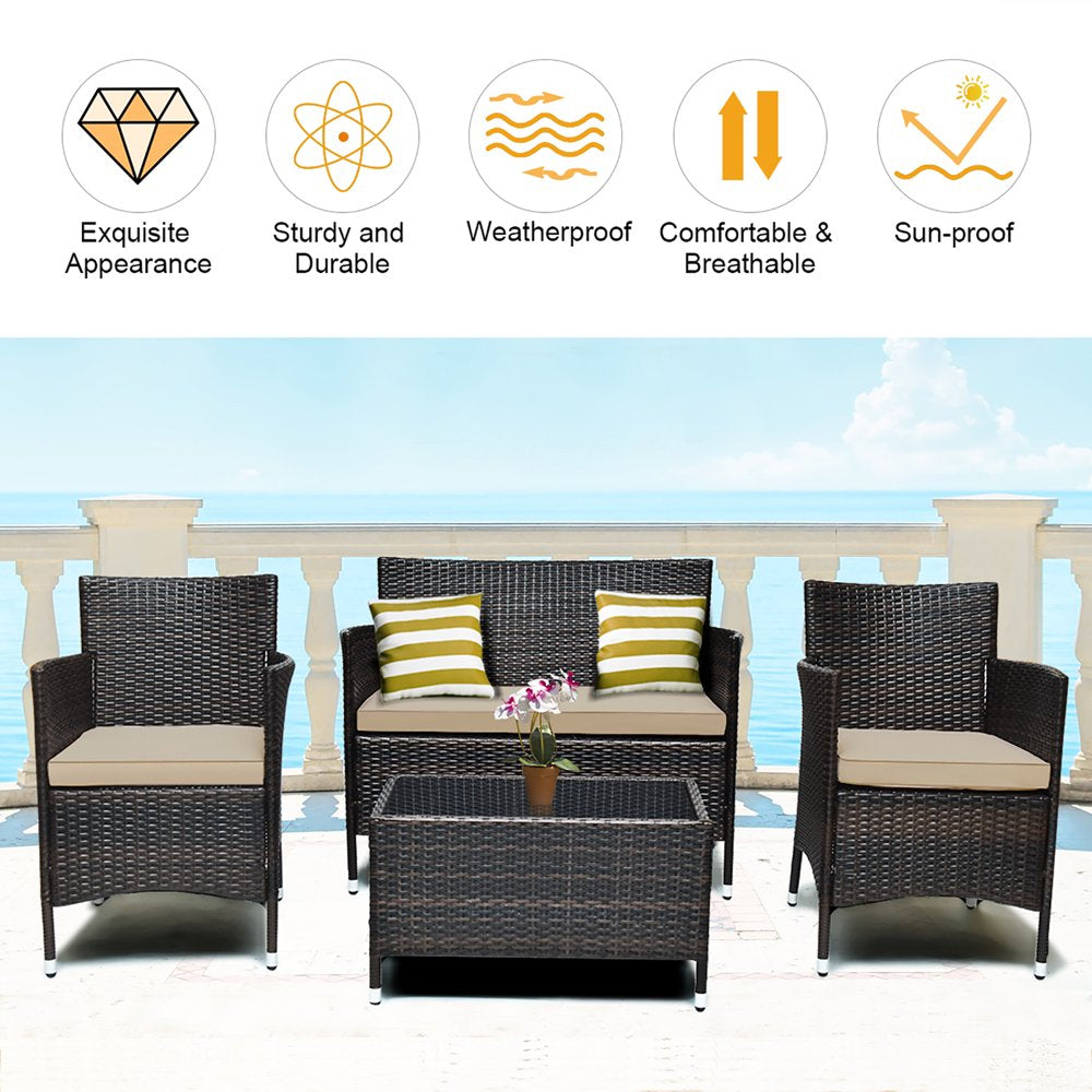 Costway 8PCS Patio Furniture Set Cushioned Sofa Coffee Table