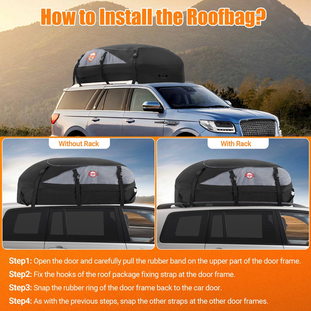 Adnoom Rooftop Cargo Carrier Bag 20 Cubic Feet Waterproof Car Roof Bag Cargo Carrier Vehicle Soft-Shell Carriers Storage Carrying Bag + 8 Reinforced Straps Suitable Fits All Cars With/Without Rack