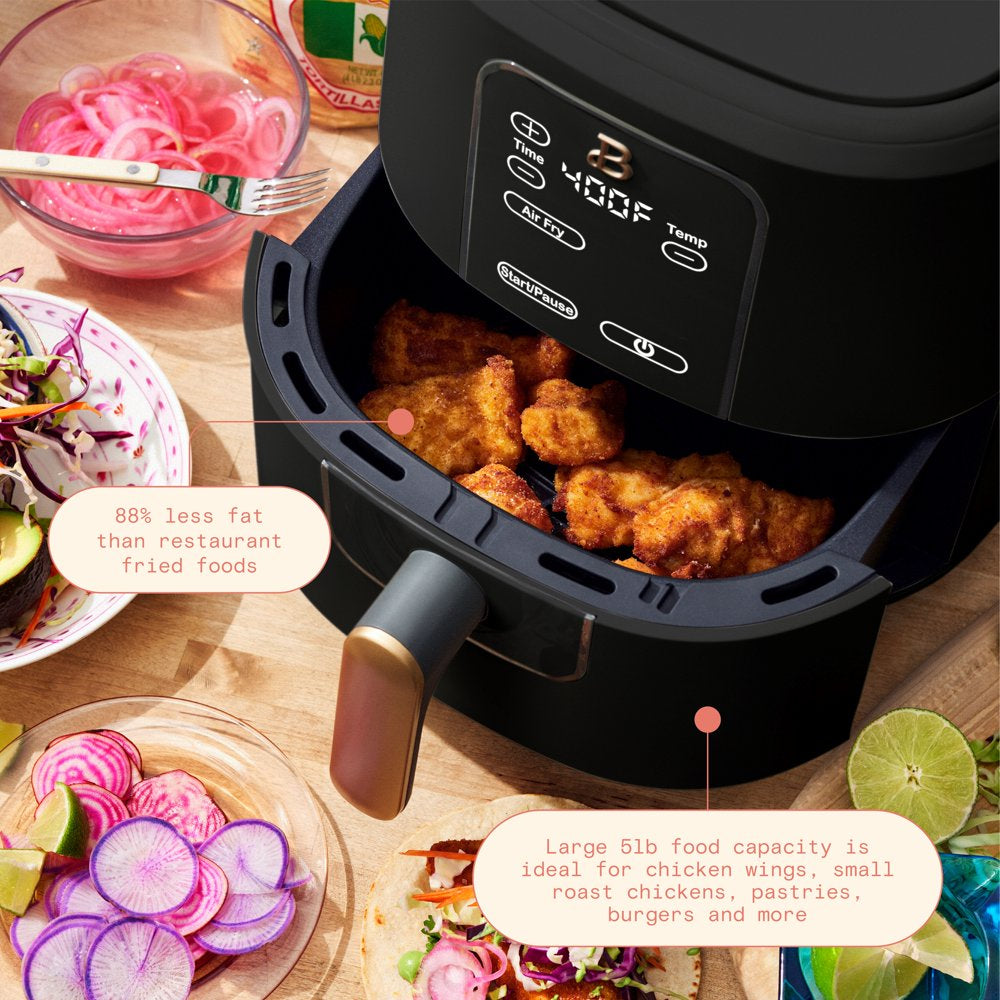 Beautiful 6 Qt Air Fryer with Turbocrisp Technology and Touch-Activated Display, Black Sesame by Drew Barrymore