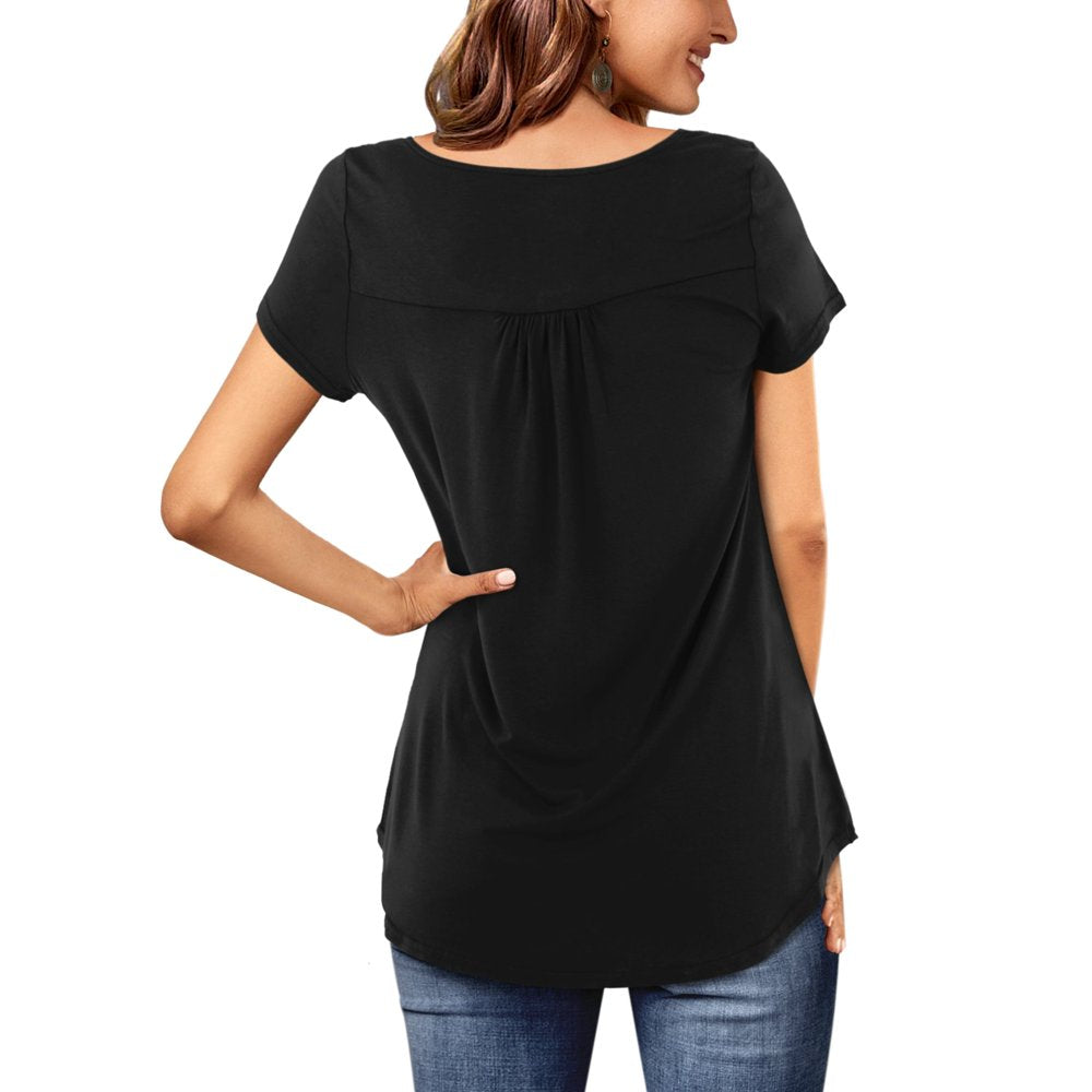 Amoretu Women plus Size Tunic Top Short Sleeve Casual Henley Shirt Black 4XL