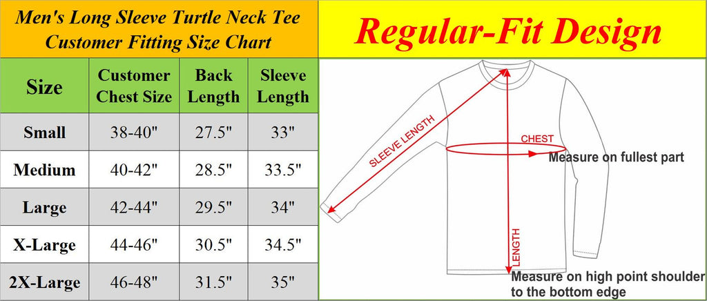 3-Pack Men&#039;S Long Sleeve Turtle Neck T-Shirt (Sizes, S to 2XL)