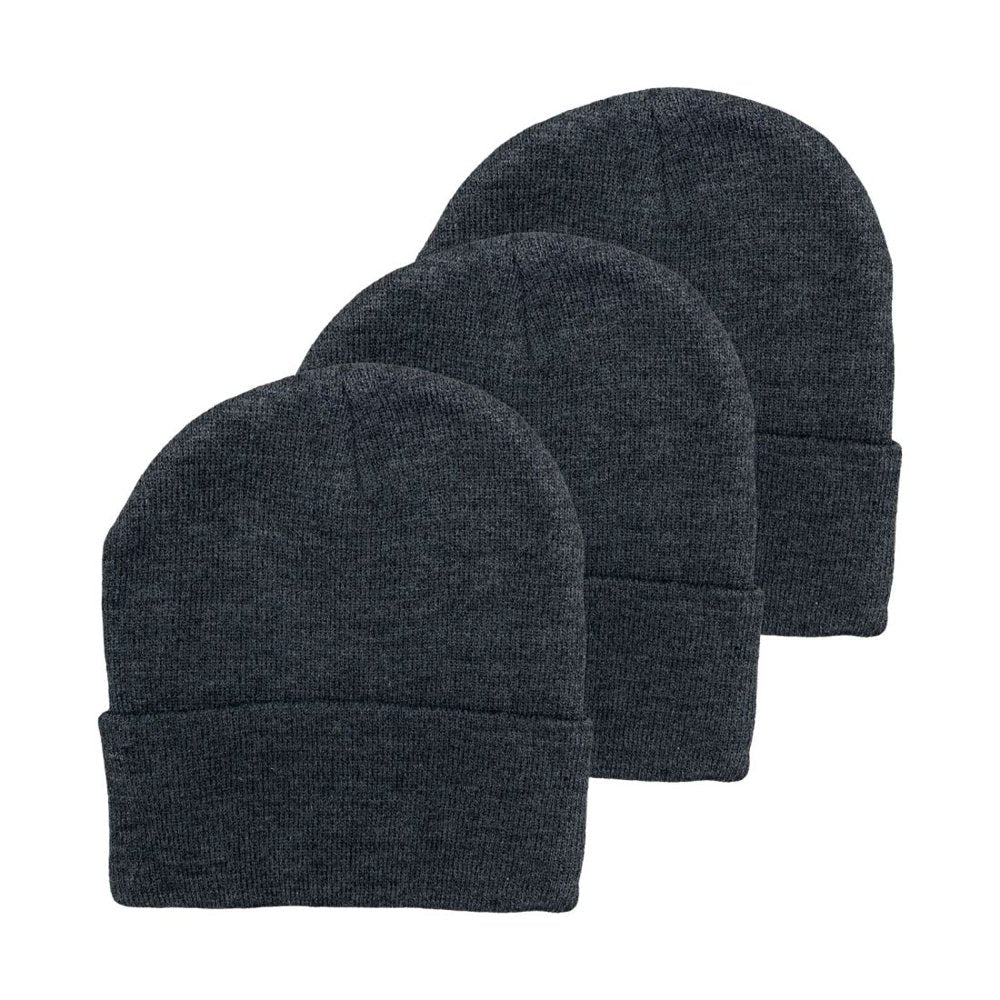 Empire Cove Cuffed Knit Beanie 3 Pack Set Charcoal