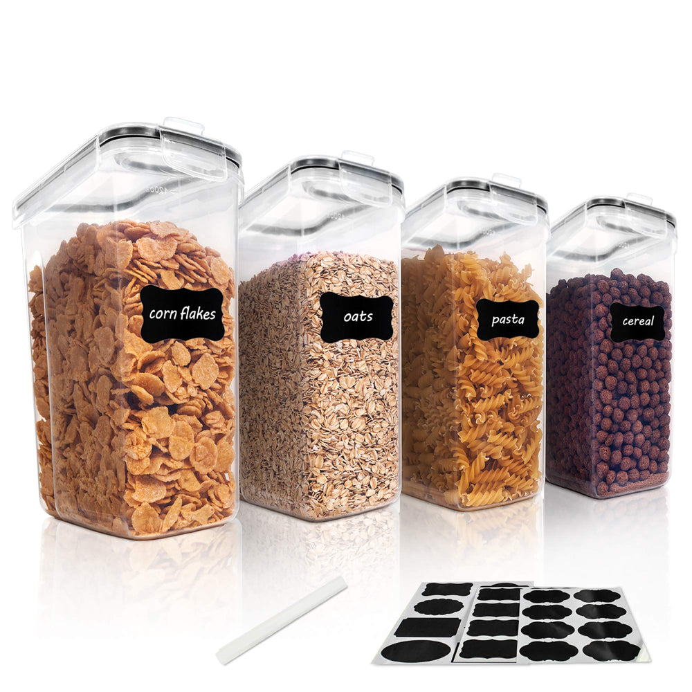 Cereal Storage Container Set of 4, Vtopmart Airtight Food Storage Containers, 135.2 Fl Oz, Black