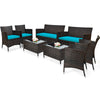 Costway 8PCS Rattan Patio Cushioned Sofa Chair Coffee Table Turquoise