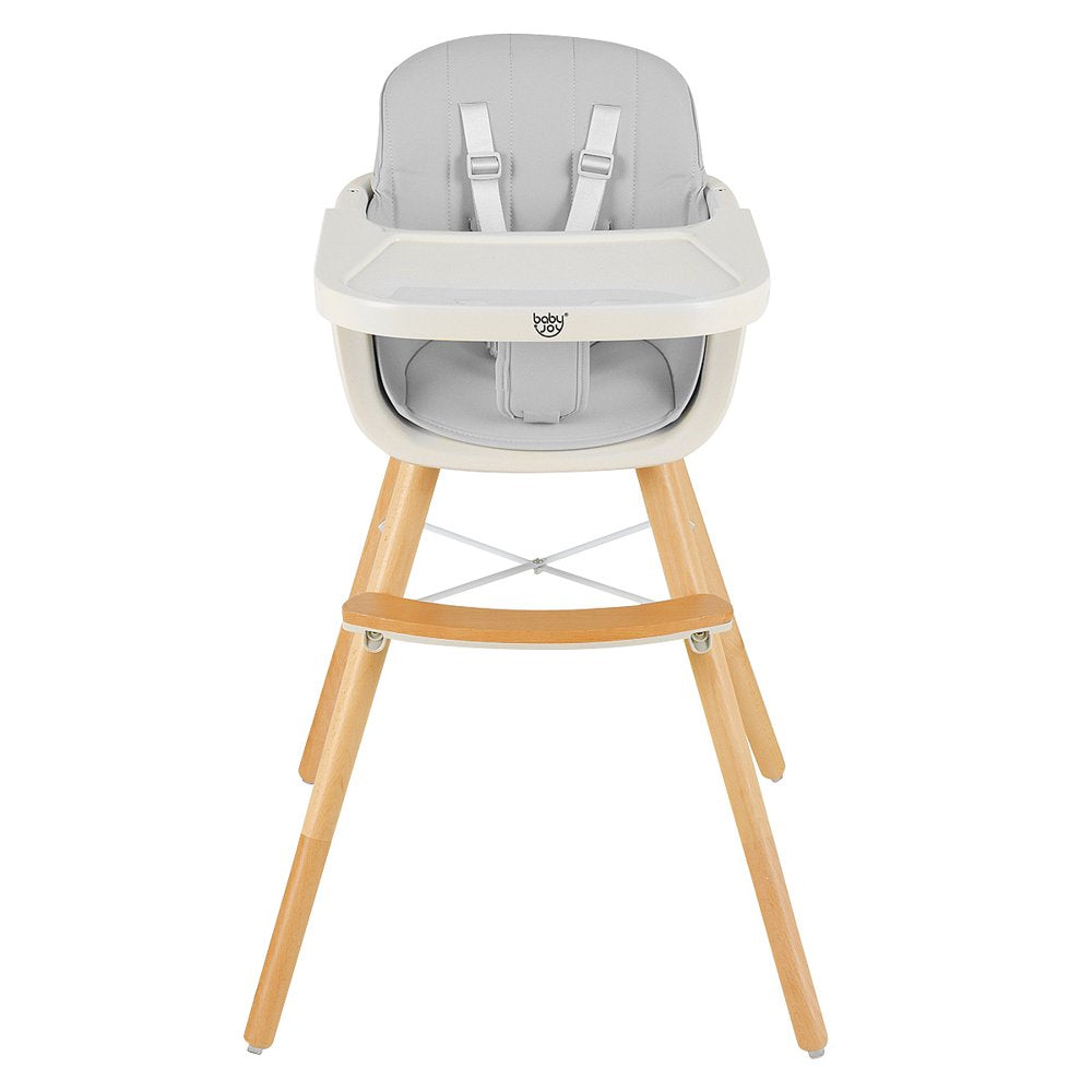 Babyjoy 3 in 1 Convertible Wooden High Chair Baby Toddler Highchair W/ Cushion Gray