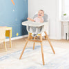 Babyjoy 3 in 1 Convertible Wooden High Chair Baby Toddler Highchair W/ Cushion Gray