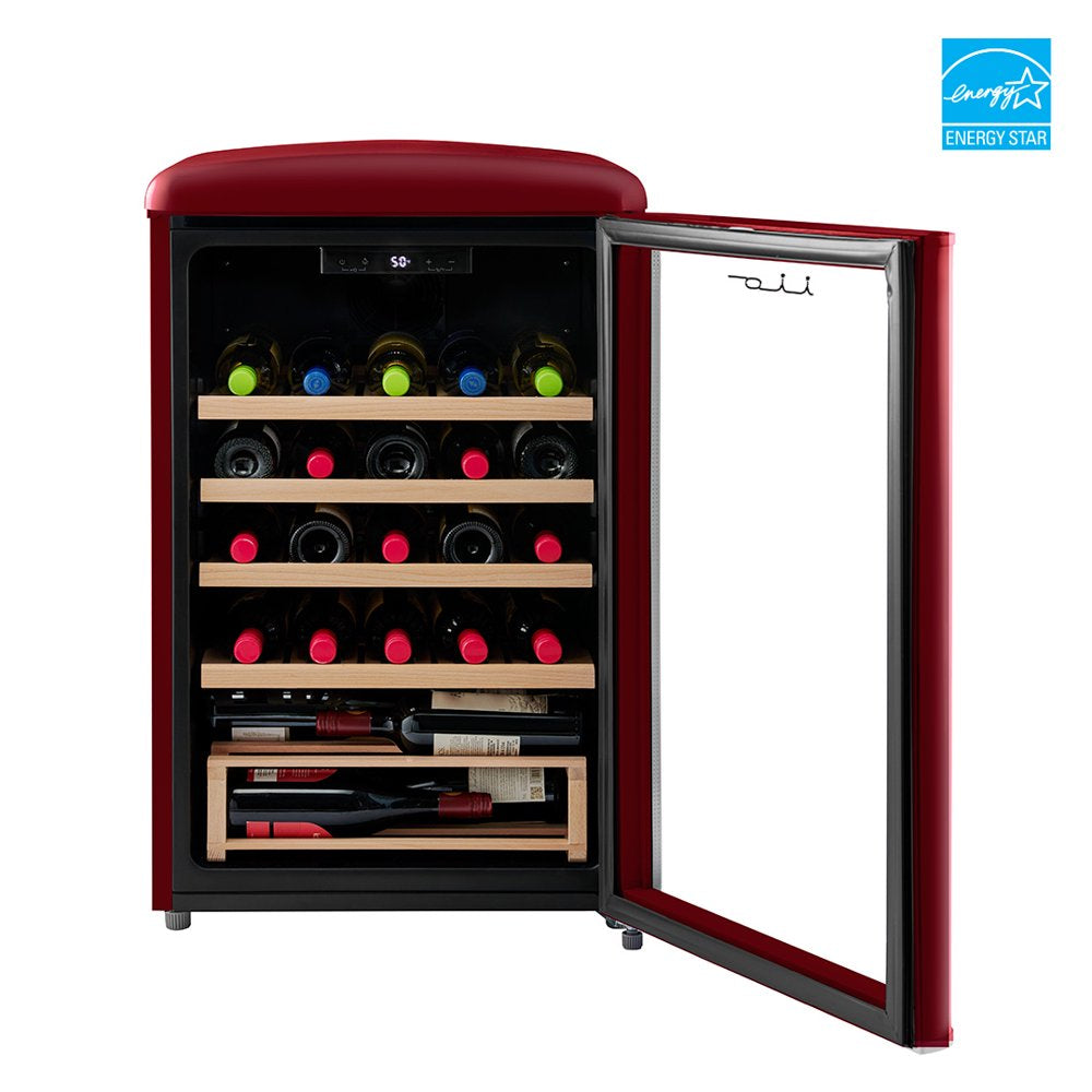 30 Bottle Freestanding Retro Wine Cooler in Wine Red