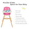 Babyjoy 3 in 1 Convertible Wooden High Chair Baby Toddler Highchair with Cushion Pink