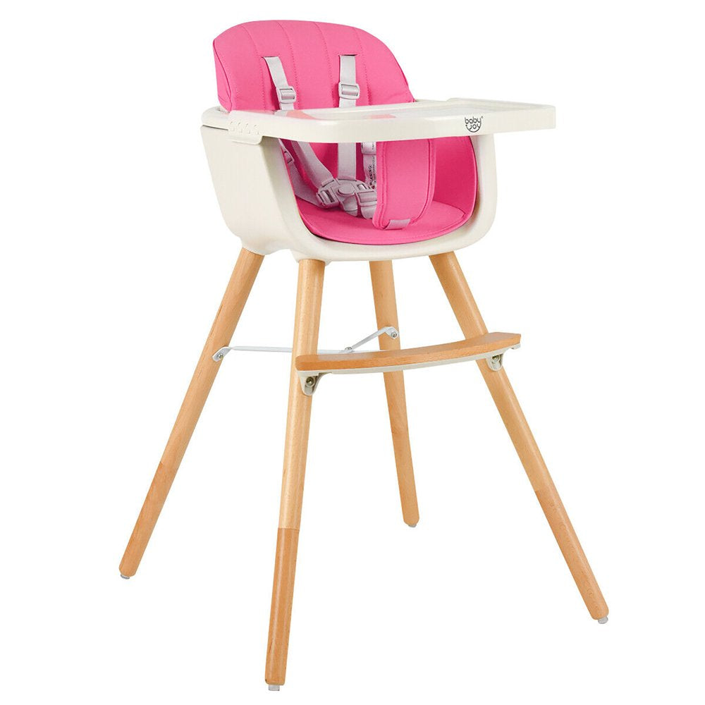 Babyjoy 3 in 1 Convertible Wooden High Chair Baby Toddler Highchair with Cushion Pink