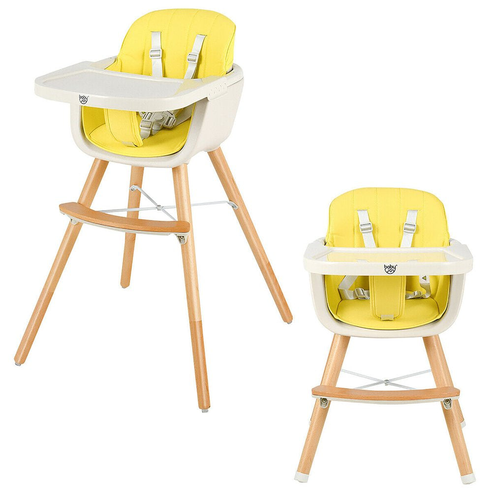 Babyjoy 3 in 1 Convertible Wooden High Chair Baby Toddler W/ Cushion Yellow