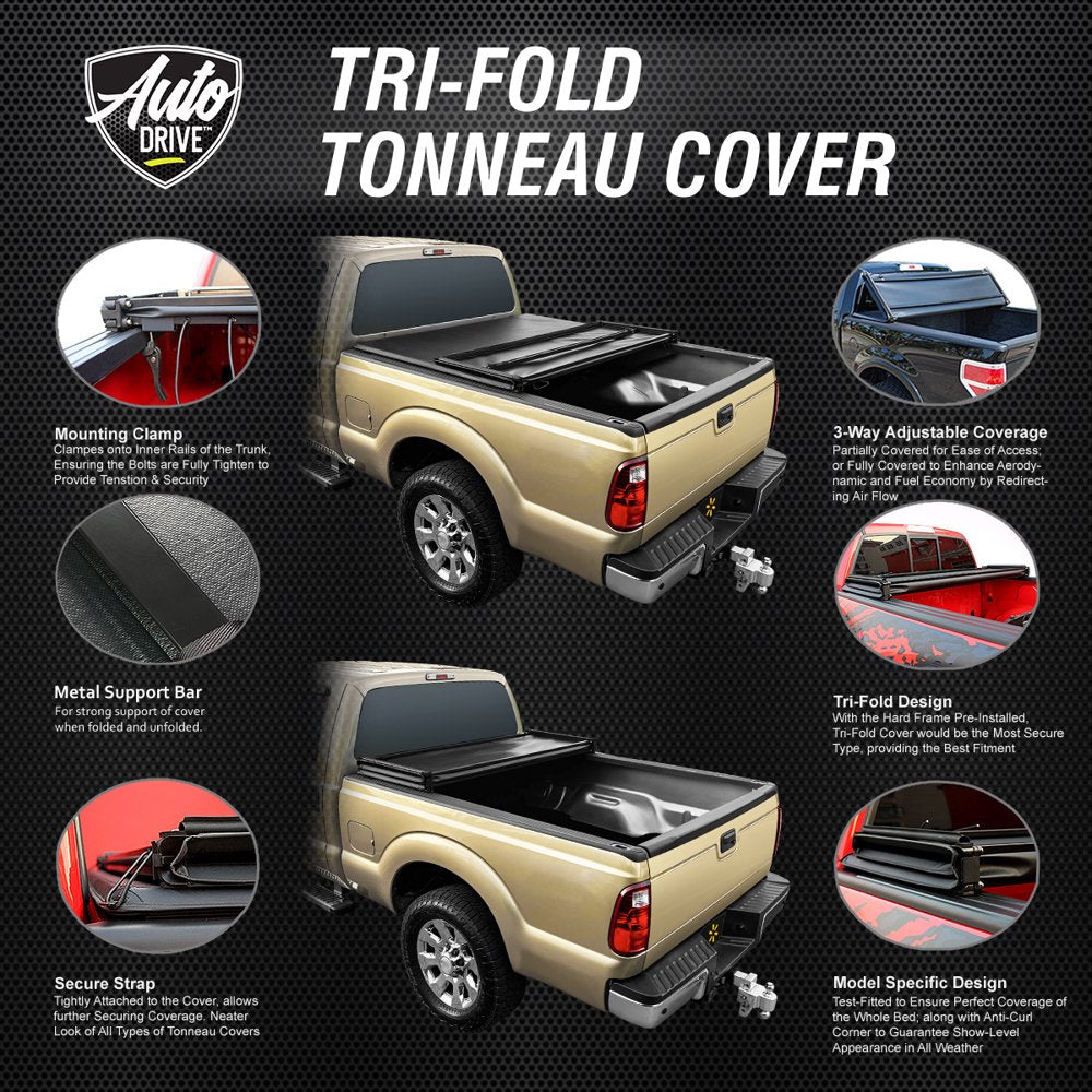 Auto Drive Soft Tri Fold Truck Bed Tonneau Cover Fits 15-20 Ford F-150 6.5Ft Bed