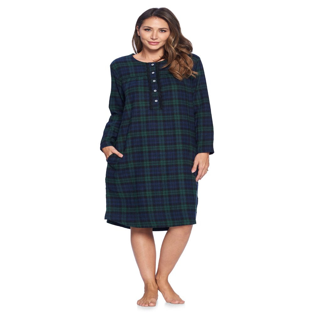 Ashford &amp; Brooks Women&#039;S Flannel Plaid Long Sleeve Nightgown