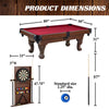 Barrington Billiards 90&quot; Ball and Claw Leg Pool Table with Cue Rack, Dartboard Set, Burgundy, New