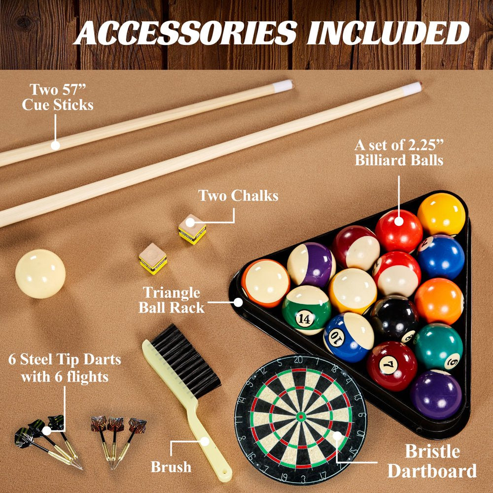 Barrington Billiards 90&quot; Ball and Claw Leg Pool Table with Cue Rack, Dartboard Set, Tan, New