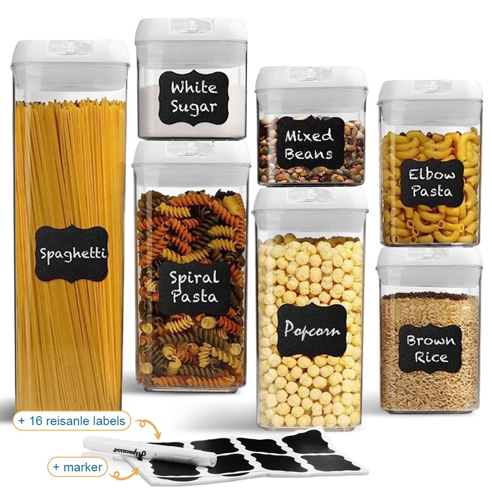 Airtight Food Storage Containers White, 7Pcs Plastic Cereal Containers with Easy Lock Lids for Kitchen Pantry, Organization and Storage, BPA Free - Kosbon