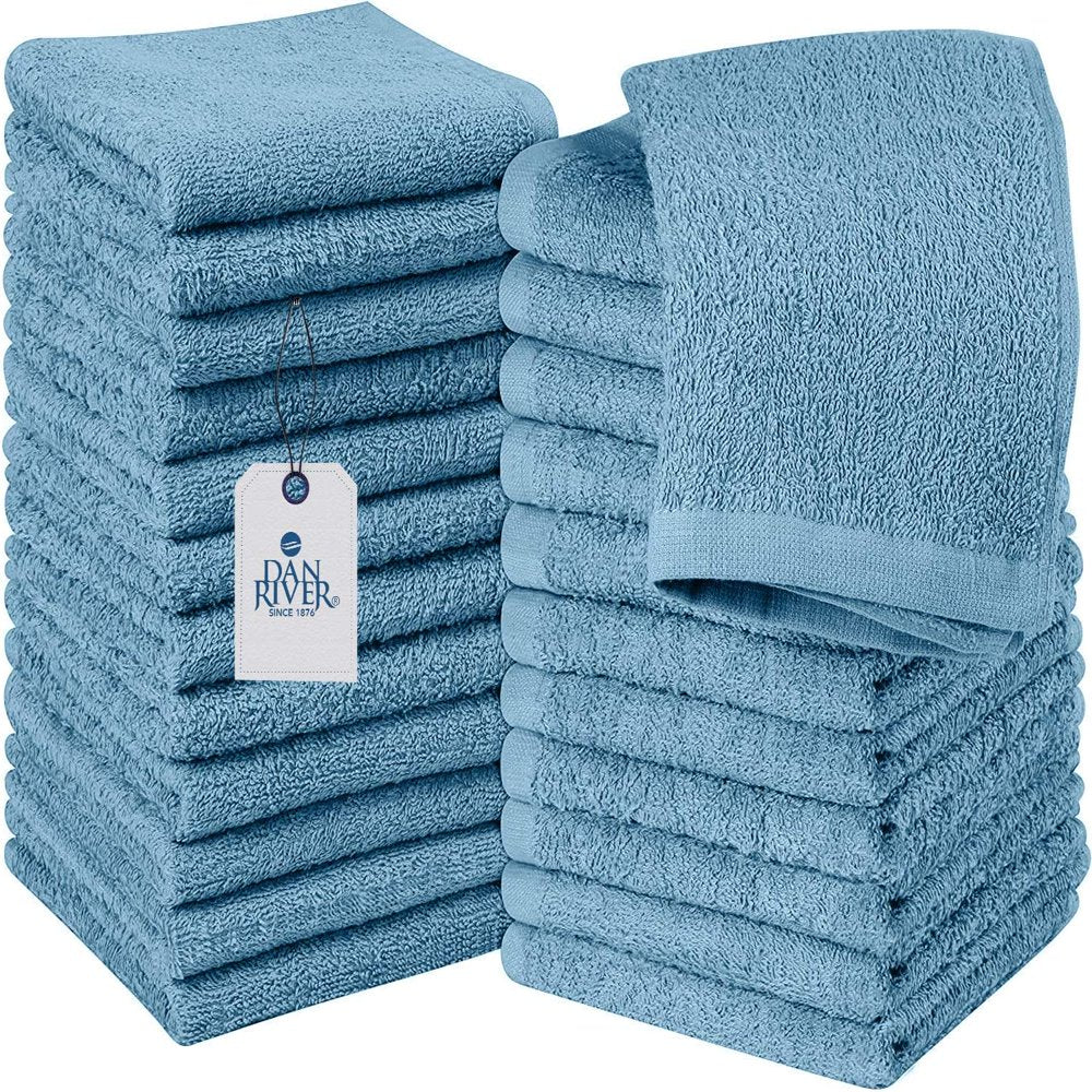 DAN RIVER 100% Cotton Washcloths 24 Pack |Washcloths for Face Soft| Cotton Washcloths Bulk| Essential Wash Cloths for Bathroom| Face Towels Blue| Washcloths 12X12 In| 400 GSM |Face Towel Pack of 24