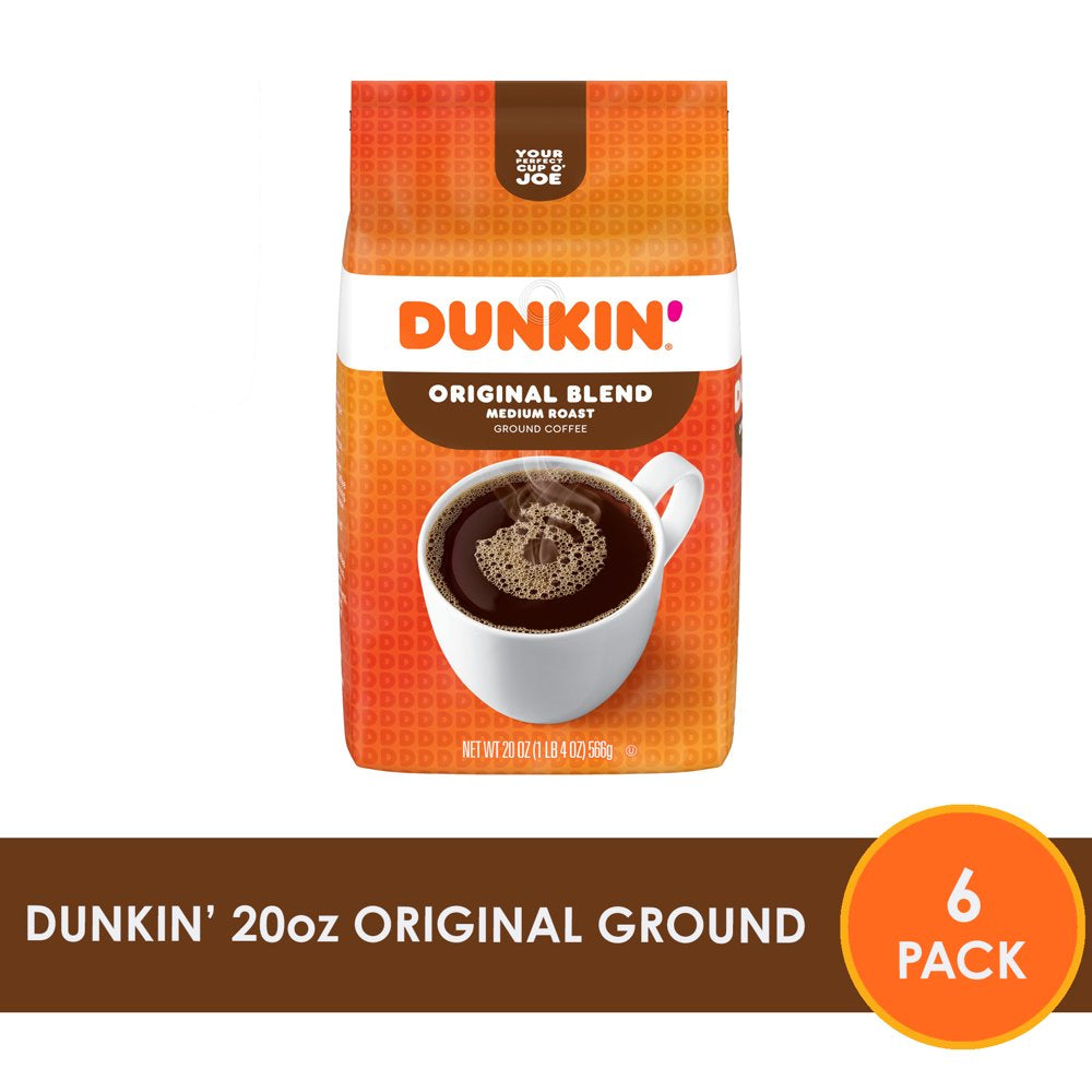 Dunkin&#039; Original Blend Ground Coffee, Medium Roast, 20 Ounce (Pack of 6)