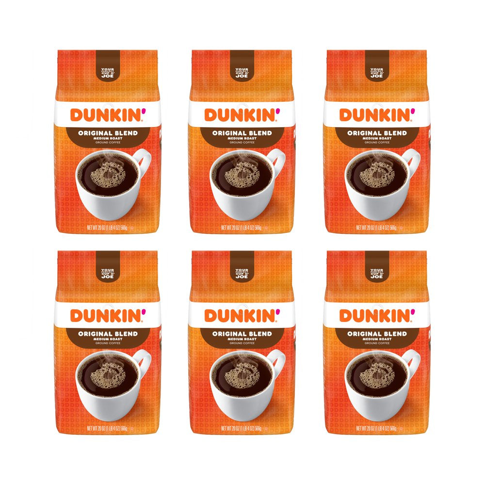 Dunkin&#039; Original Blend Ground Coffee, Medium Roast, 20 Ounce (Pack of 6)