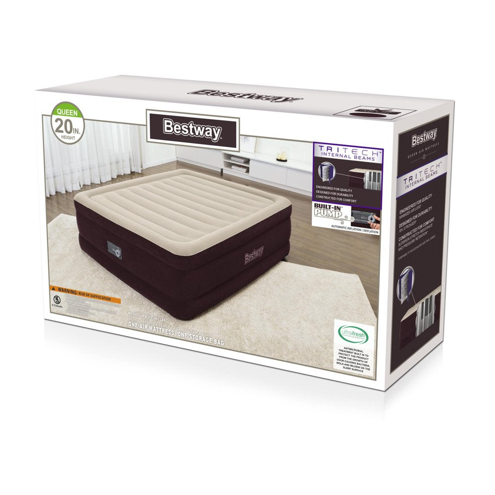 Bestway Maroon 20&quot; Queen Air Mattress with Built-In Pump