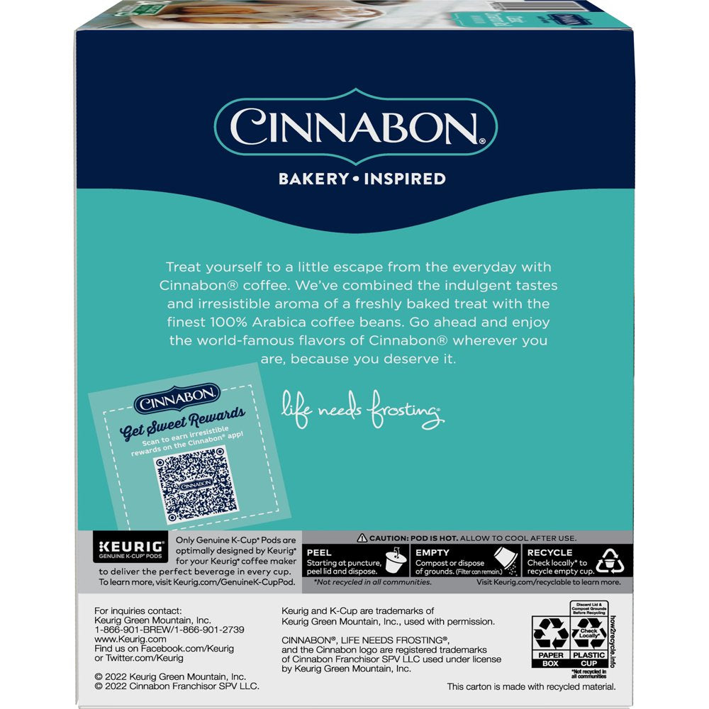 Cinnabon Classic Cinnamon Roll Flavored K-Cup Coffee Pods, Light Roast, 24 Count for Keurig Brewers