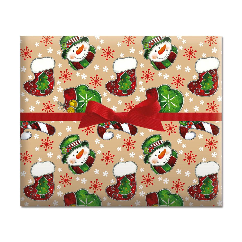 Country Mitten &amp; Stocking Jumbo Rolled Gift Wrap- 1 Giant Roll, 32 Feet Long, Heavyweight, Tear-Resistant, Christmas Holiday Wrapping Paper