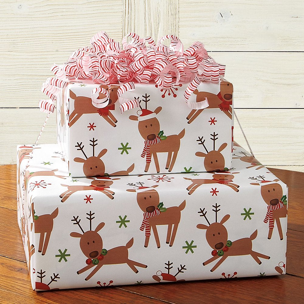 Current Merry Reindeer Jumbo Multi-Color Christmas Heavyweight Tear Resistant Gift Wrap Paper, 67 Sq Ft.