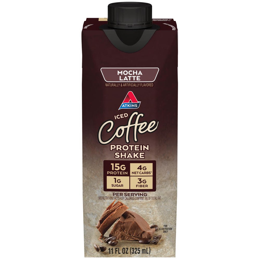 Atkins Mocha Latte Iced Coffee Protein Shake, Low Carb, Low Sugar, Keto Friendly, 12 Ct