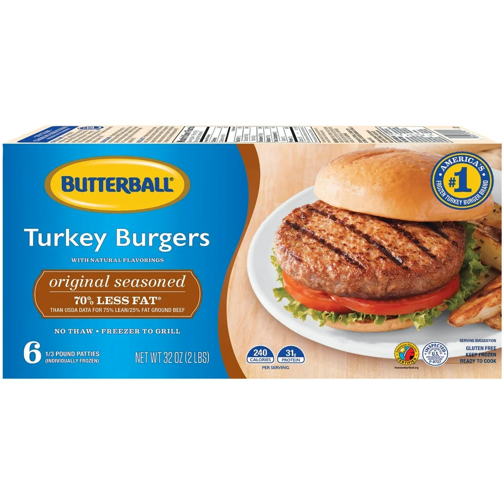 Butterball Original Seasoned Frozen Turkey Burgers, 1/3 Lb. Patties, 2 Lb. Package