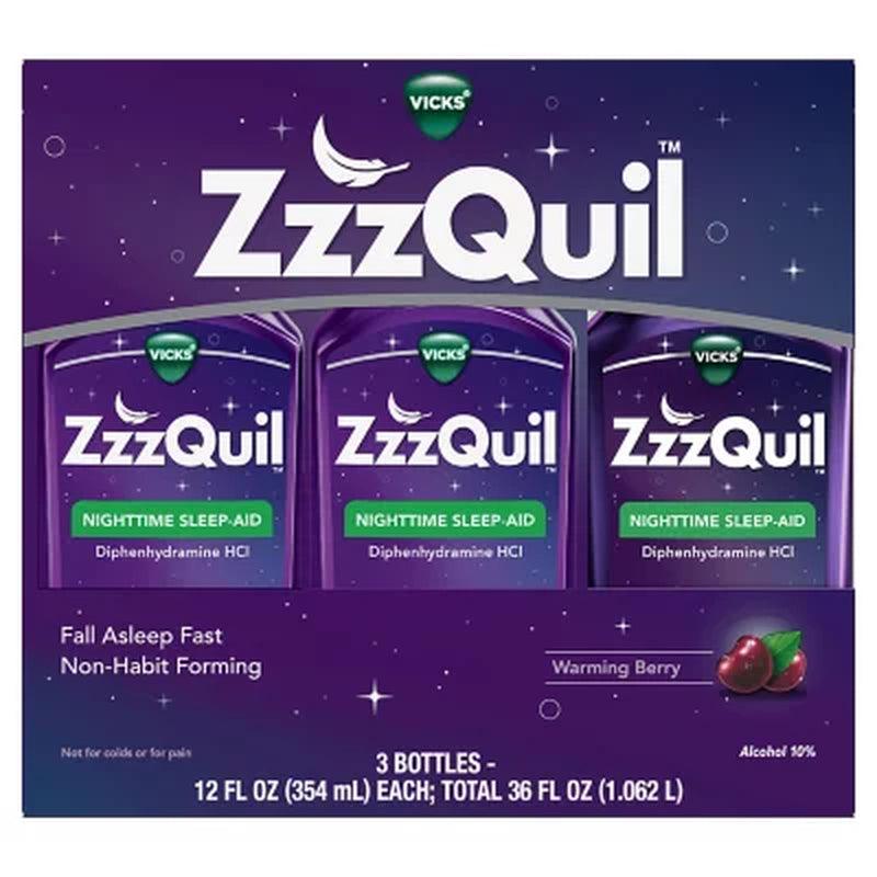 Zzzquil Nighttime Sleep-Aid, Berry Flavor (12 Fl. Oz., 3 Pk.)