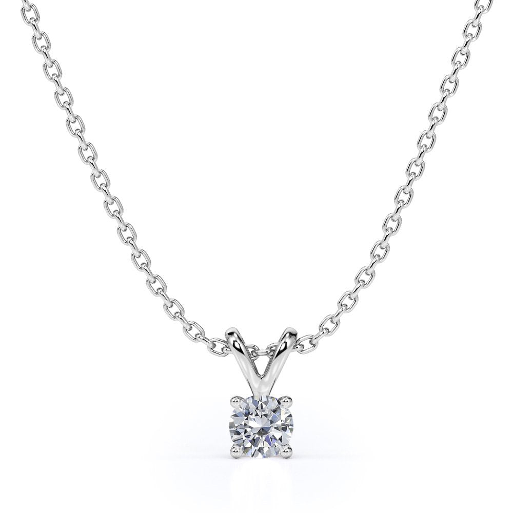 Classic round Brilliant Cut Diamond Solitaire Pendant Necklace in 18K White Gold Plating over Silver, Adult, Female