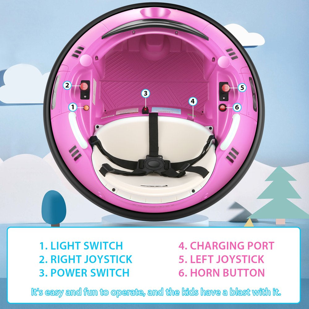 Funcid 12V Kids Bumper Car for Toddler, Electric Baby Bumper Car Ride on Toys W/Remote Control, Flashing LED Light, 360 Spin, 5-Point Seat Belt, Gift for Little Boys & Girls Age 1.5- 5 Years, Pink