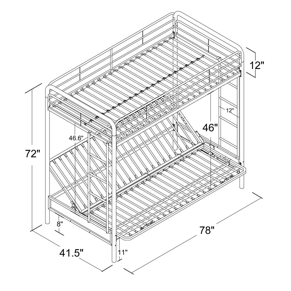 DHP Sammie Twin over Futon Metal Bunk Bed, off White