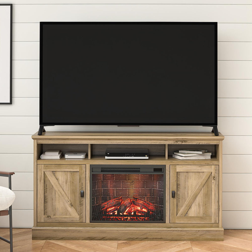 Ameriwood Home Ashton Lane Electric Fireplace TV Stand for Tvs up to 65", Rustic Oak