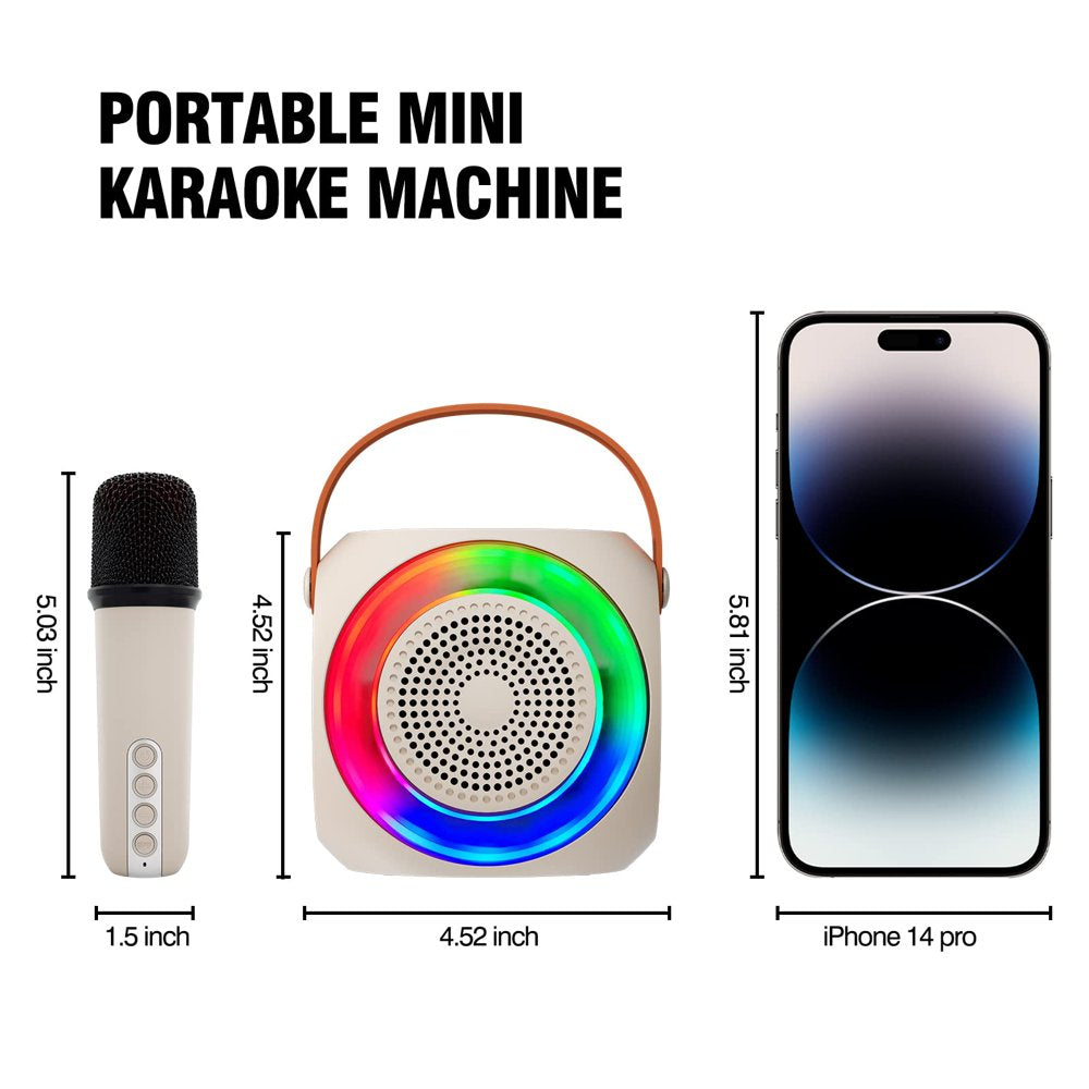 BONAOK Mini Karaoke Machine, Portable Bluetooth Speaker with 2 Wireless Microphone for Kids and Adults with Led Lights, Gifts for Girls and Boys Birthday Home Party(Beige)