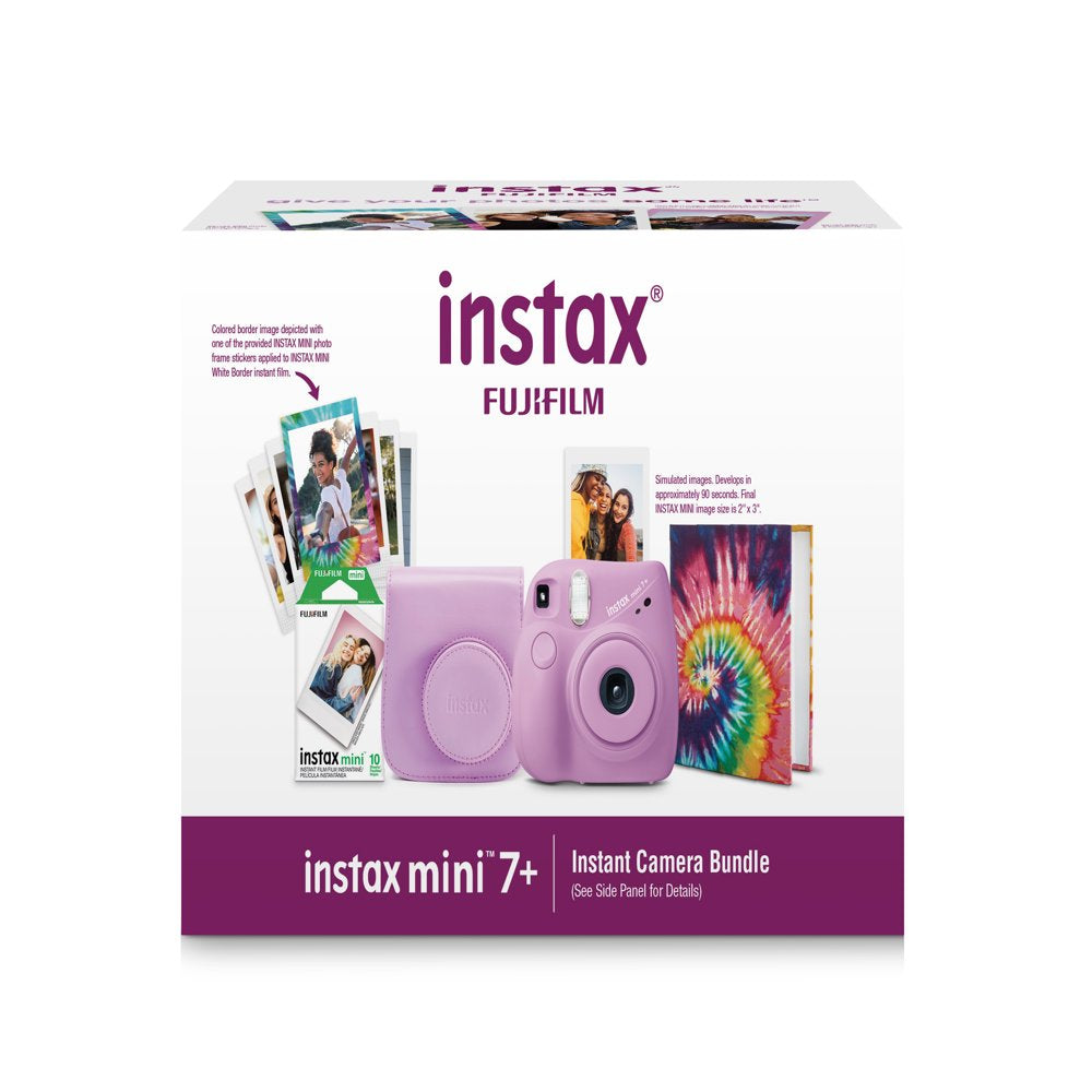 Fujifilm INSTAX Mini 7+ Bundle (10-Pack Film, Album, Camera Case, Stickers), Lavender, Brand New Condition