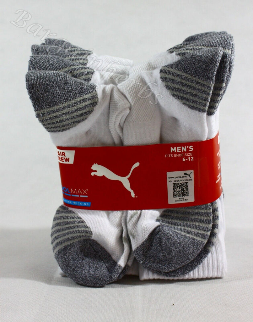 New 8 Pair Puma Men'S Coolmax Moisture Wicking Crew Socks Fits 6-12 White/Black