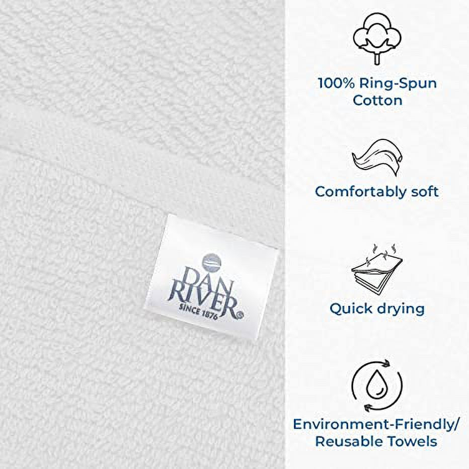 DAN RIVER 100% Cotton Washcloths 24 Pack |Washcloths for Face Soft| Cotton Washcloths Bulk| Essential Wash Cloths for Bathroom| Face Towels White| Washcloths 12X12 In| 400 GSM |Face Towel Pack of 24