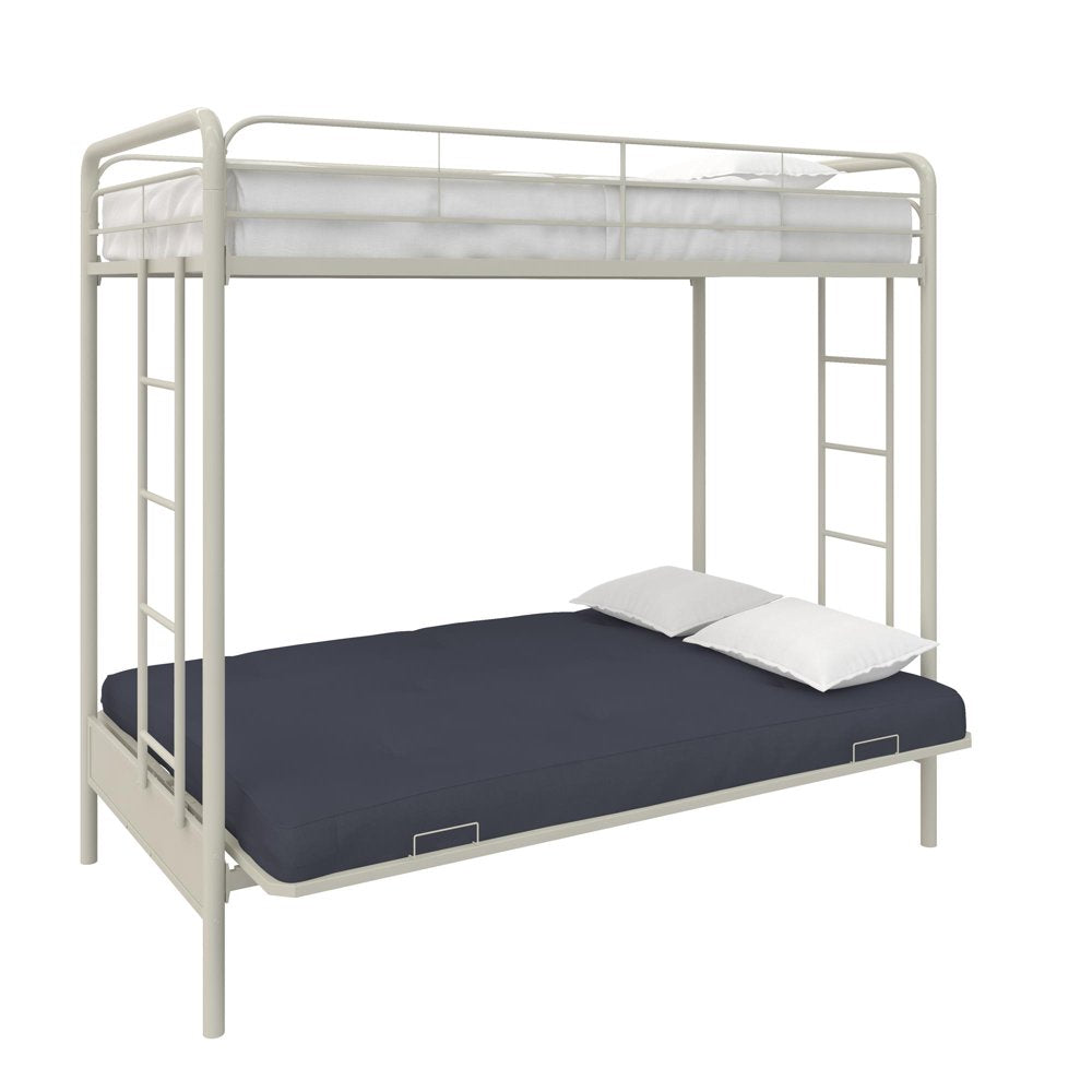 DHP Sammie Twin over Futon Metal Bunk Bed, off White