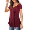 Amoretu Womens Tunic Tops Short Sleeve Henley T Shirts Solid Blouses (Burgundy, M)