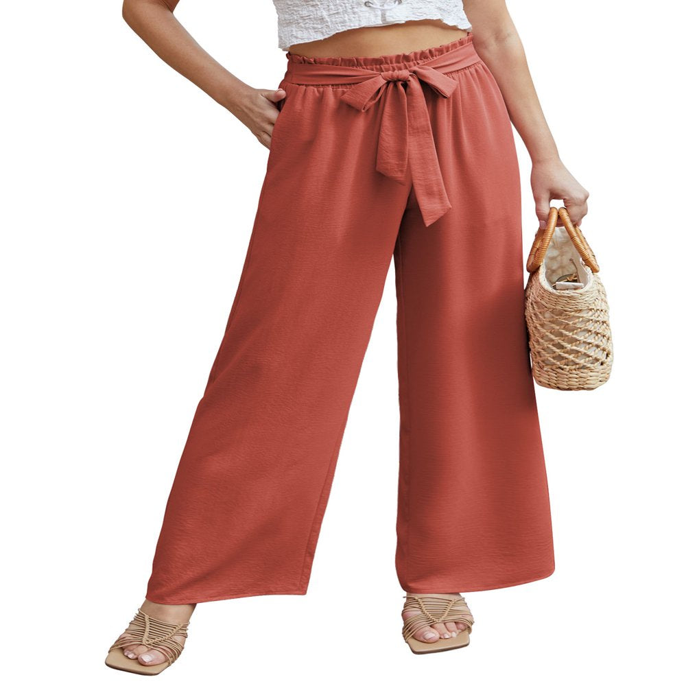 Anygrew Women Casual Wide Leg Pants High Waisted Business Work Casual Pants Loose Flowy Beach Palazzo Pants