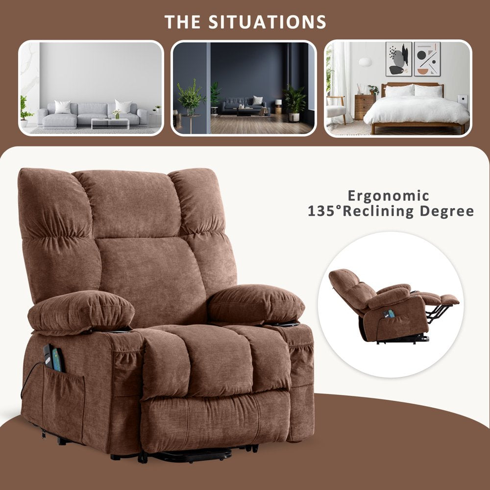 JONPONY Power Lift Recliner Chair Recliners for Elderly with Heat and Massage Recliner Chair for Living Room with Infinite Position and Side Pocket,Usb Charge Port,Brown