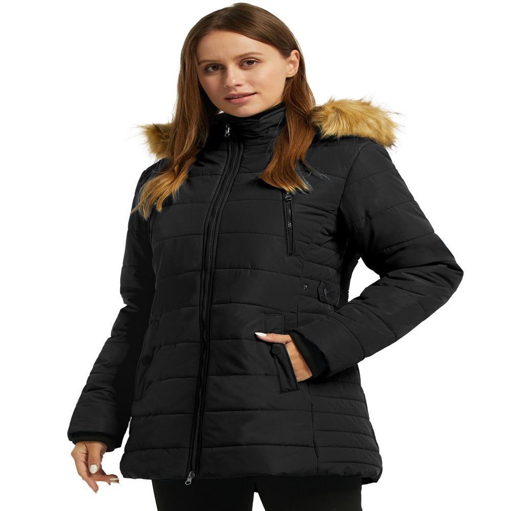 Wantdo Women'S Puffer Jacket Water Resistant Winter Coat Hooded Puffer Coats Black L