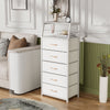 Furnulem Classic Dresser for Bedroom with 5 Drawers, Tall Fabirc Dresser Chest of Drawers for Closet, Living Room, Nursery, Kids Bedroom, White