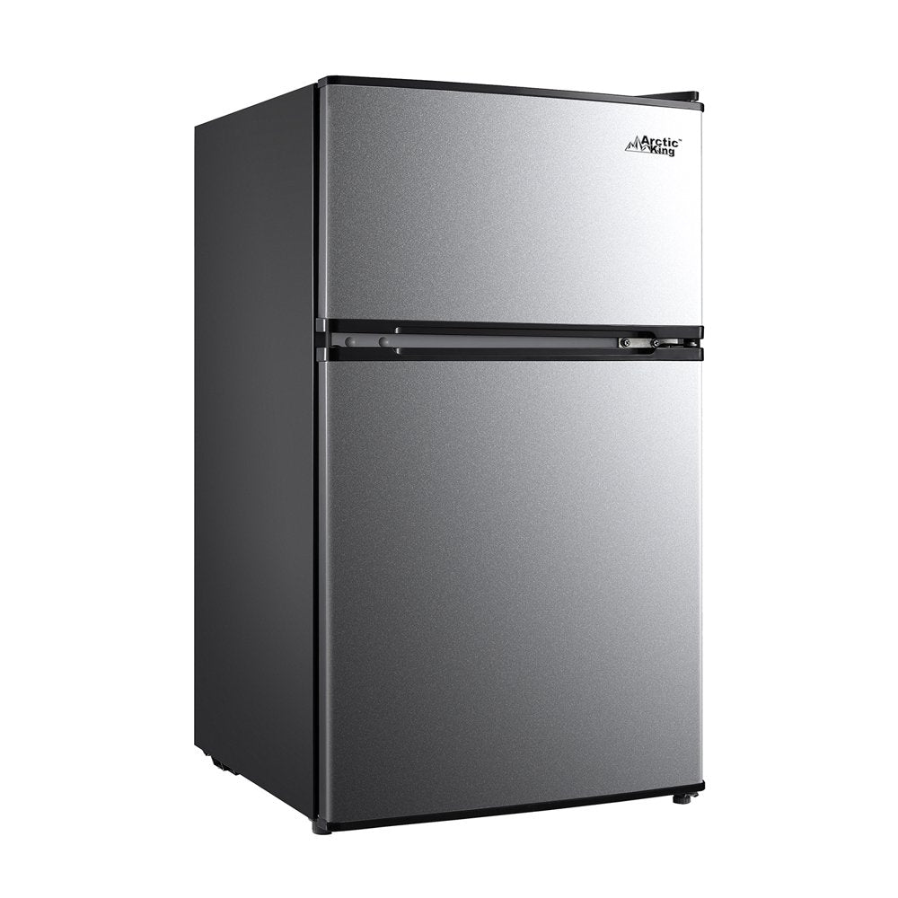 Arctic King 3.2 Cu Ft Two Door Mini Fridge with Freezer, Stainless Steel, E-Star, ARM32D5ASL