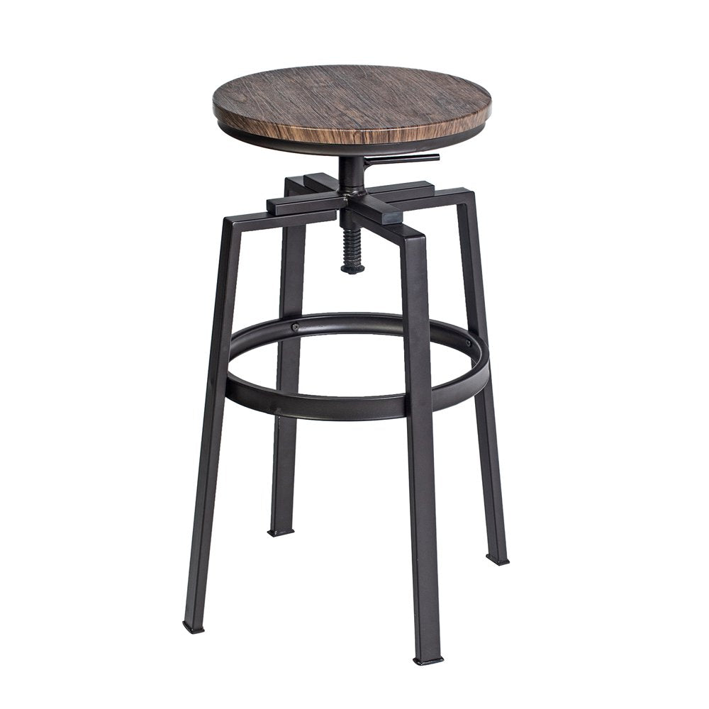 Homy Casa Adjustable Bar Stools Set of 2, Vintage Swivel Counter Barstool Wood Metal Design Pub Chairs Industrial Backless