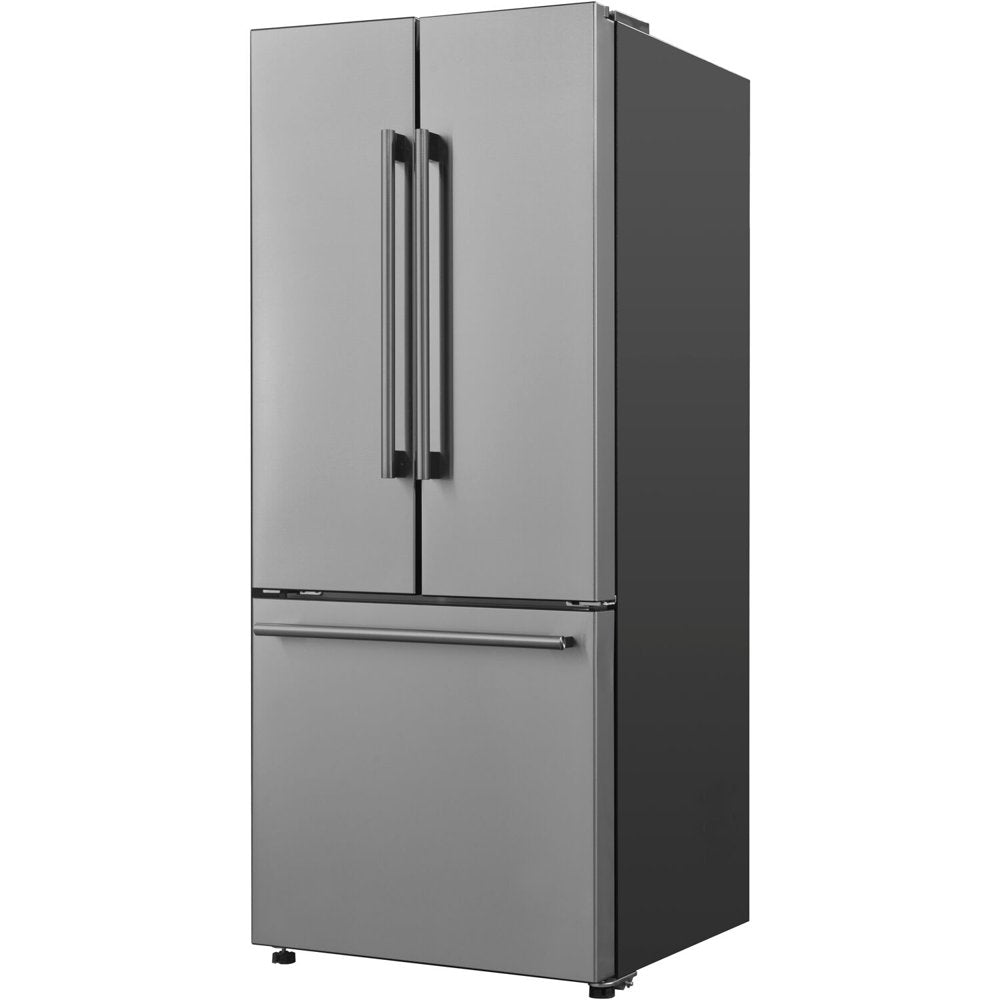 Galanz 16 Cu. Ft. 3-Door French Door Refrigerator with Ice Maker, Stainless Steel, 28.35"W Condition, New