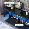 Uhomepro TV Stand for Tvs up to 70", Living Room Entertainment Center with RGB LED Lights and Storage Shelves Furniture, Black High Gloss TV Cabinet Console Table, Quick Assemble