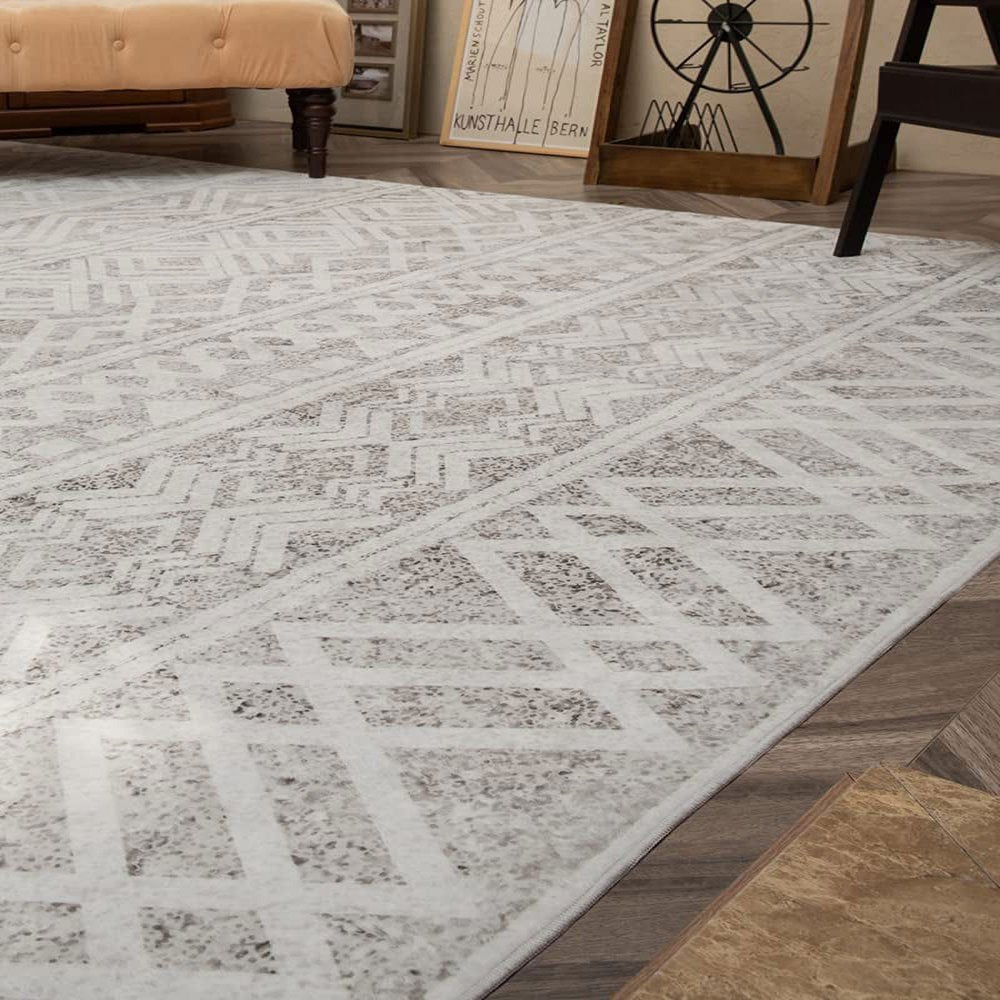 SIXHOME 5'X7' Area Rugs for Living Room Washable Rugs Boho Large Area Rug Modern Geometric Neutral Carpet and Area Rugs for Home Decor Foldable Non Slip Bedroom Rugs Gray